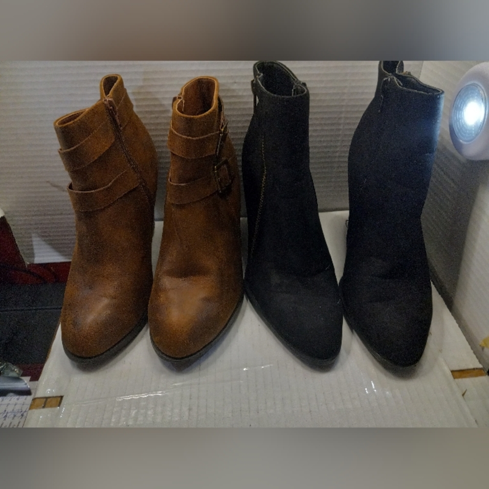 BUNDLE 2 JUSTFAB Casual Ankle Pointed Toe Chunky Heel Cowgirl Booties Western